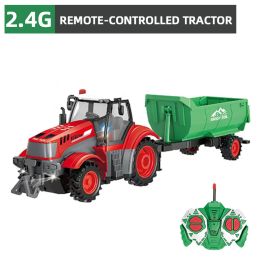 1/24 RC Farmer Toys Set Tractor Trailer with LED Headlight 2.4G Remote Control Car Truck Farming Simulator for Children Kid Gift