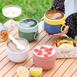 Dinnerware 600ML Plastic Lunch Box Storage Cup With Spoon Vacuum Insulated Portable Children's Bento