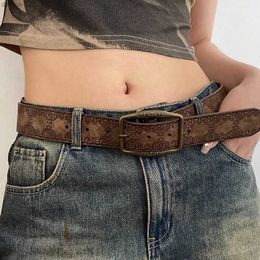 Belts Pattern Print Retro Y2K Belts For Women Luxury Designer Brand Buckle Pin Waist Belt Female Pu Leather Hip Hop Fashion WaistbandL240409