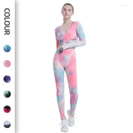 Women's Leggings Breathable Quick Dry Tie Dye Two Pcs Yoga Wear Ladies Top And Bottom For Sporty