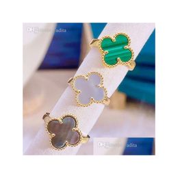 Band Rings Four Leaf Clover Ring Natural Shell Gemstone Gold Plated 18K For Woman Designer T0P Highest Counter Advanced Materials Eu Dhtbr