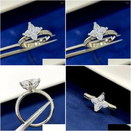 Cluster Rings 2024 High-End Pure 925 Sterling Sier Dazzling Star Ring 18K Platinum For Women S Jewelry Accessories Drop Delivery Otc15