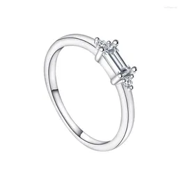 Cluster Rings Japanese And Korean Sterling Silver S925 White Gold Zircon Rectangular Jewellery High Quality Light Luxury Women's Ring