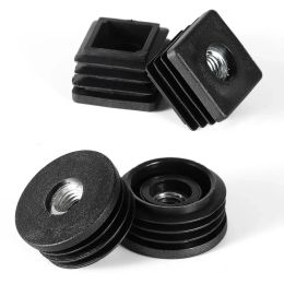 Black Square/Round Plastic Furniture Leg Pipe Hole Plugs With Nut Hole Blanking End Cover Caps Chair Leg Furniture Levelling Feet