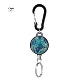 Retro Pattern Retractable Carabiner Keychain Badge Reel Clip Students Doctor ID Card Holder Accessories Easy Pull Button