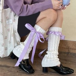 Y2K Lolitas Leg Warmers Ballet Bow Bandage Knit Long Socks Leggings Gaiters