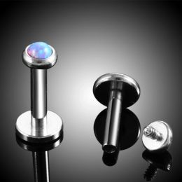 10Pcs/lot Surgical Steel Internally Thread Labret Stud Opal Stone Ear Helix Tragus Barbell Piercing Lip Rings Body Jewellery 16G