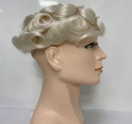 Brazilian Virgin Human Hair Replacement Blonde Colour 60 White Platinum 8x10 Swiss Lace Full Lace Toupee for Men9545936