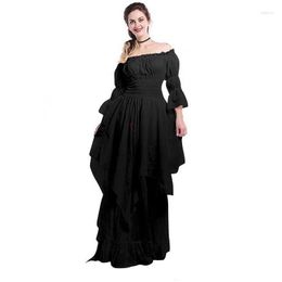 Basic Casual Dresses Vintage Mediaeval Costume Woman Retro Renaissance Lace Irregar Maxi Dress Corset Waist Long Halloween Cosplay 5Xl Dh9Fv