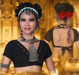 2017 ATS Tribal Belly Dance Clothes Crop Top Choli Tops Vneck Backless Plus Size Women Gypsy Tribal Dance6167158