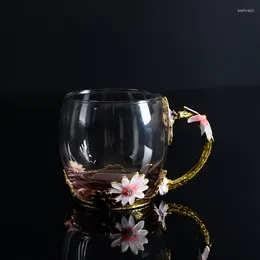 Wine Glasses Wholesale 330ml 350ml Modern Nice Flower Tea Glass Coffee Cup With Spoon Mugs