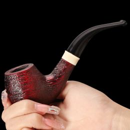 Wooden Tobacco Pipe Bent Type Handmade Retro Smoking Pipe 9mm Philtre Pipe Gift for Men