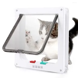 Cat Carriers Dog Gate Flap 4 Way Lockable Security Entrance Exist Door Plastic Small Indoor Kit For House Kennel Pet Supplies