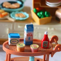 5Pcs/Set 1:12 Dollhouse Miniature Mini Tomato Sauce Iced Yoghourt Model Kitchen Food Accessories For Dolls House Decor Toys Gift
