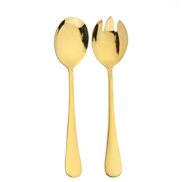 Dinnerware Sets 2Pcs Gold Salad Spoon Fork Stainless Steel Server European Style Cutlery Set Kitchen Tool Accessories