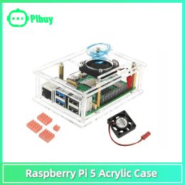 Raspberry Pi 5 Acrylic Case Fan Raspberry Pi 5 Case Protective Case Copper Aluminum Four-piece Heat Sink