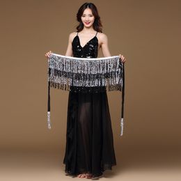 Hip Belly Women Skirt Tassels Scarf Dance Sequins Costume Wrap Bead Outfit Gold Christmas Skirt Black Sequin Skirts for Women