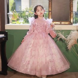 Girl Dresses Flower Boy Evening Dress Long Sleeved Fairy Birthday Princess Piano Host Pengpeng Sha Performance