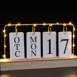 Chic Desk Calendar LED Lights Decor Battery Supply DIY Adjustable Table Stand Calendar Ornament Table Calendar for Party