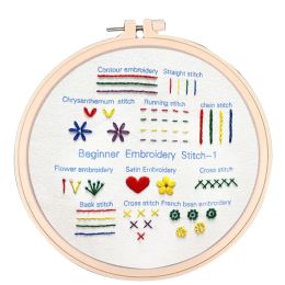 1set Beginner Embroidery Stitch Practise Kit Cross Stitch for Beginner Flowers Needle Crafts Embroidery Hoop Handwork Needlework