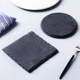 Plates Natural Slate Serving Round Stone Table Mat Platter Tiles Black Cheese Board For Cake Fruit Appetizers