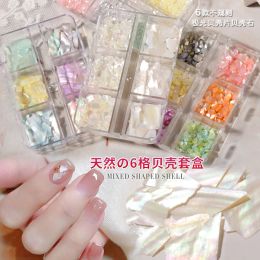 1 Box Aurora Abalone Shell Nail Art Flakes 3D Irregular Slice Shell Stone Sequins Nail Art Glitter Abalone Shell Slice *6grids