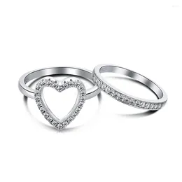 Cluster Rings S925 Silver Ring Hollow Heart Inn Female Pair Stacked And Unusual Jewellery