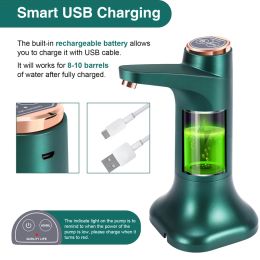 Electric Water Bottle Pump with Base USB Water Dispenser Portable Automatic Water Pump Bucket Bottle Dispenser - Green