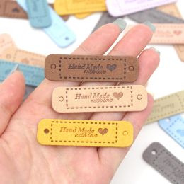 20Pcs Hand Made With Love Labels Tags For Clothes Handmade PU Leather Labels DIY Hats Bags Sewing Tags Garment Accessories