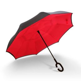 Folding Long Shank Double Layer Inverted Umbrella Windproof Reverse C-Hook male golf umbrella reverse Umbrellas For Women