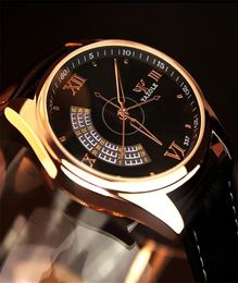 YAZOLE Men039s Fashion Sport Stainless Steel Case Leather Band Quartz Analogue Wrist Watch mens watches top brand luxury Wristwat7168619