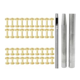 Q1FD 0.55/0.75Inch Copper/ Brass Double Cap Riveting Tubular Metal Studs with Punch Pliers Fixing Set for Leather Crafting