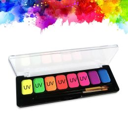 8-Color Water-Soluble Fluorescent Body Paints Halloween Dark Night Glow Paintbrush DIY Quick Dry Camouflage Paste Eyeline Makeup