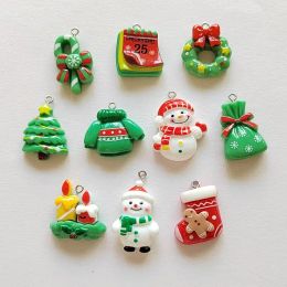 10PCS Christmas Themed Kawaii Gift Jacket Snowman Candle Bag DIY Resin Necklace Pendant Earrings Bracelet Decorative Accessories