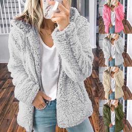 Women's Hoodies Autumn Winter Coats Loose Plush Fleece Zipper Hooded Coat Women And Jackets Pink Thick Fluffy