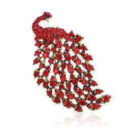 Beaut&Berry Trendy Fully Rhinestone Peacock Bird Brooches Popular and Elegant Coat Pins Jewelry Accessories Gifts