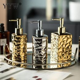 Liquid Soap Dispenser Gold Silver Plating Ceramic Pump Bottle Shower Gel Shampoo Nordic Chic Home Cup Dish Washing Tools