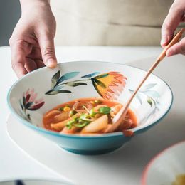 Bowls FANCITY Nordic Hand-painted Four Seasons Big Soup Noodle Bowl Ceramic Underglaze Color Hat Beef Mixed I