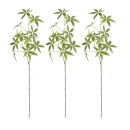 Decorative Flowers 3 Pcs Artificial Plant Tree Leaves Branch Green Pachira Glabra Simulation Plants Branches Wedding Home Room Decorations