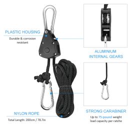 4pcs Pulley Ratchets Heavy Duty Rope Clip Hanger Adjustable Lifting Pulley Lanyard Hanger Boat Bow Rope Lock Tie Down Strap