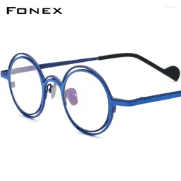 Sunglasses Frames FONEX Pure Titanium Eyeglasses Frame Women Colorful Retro Round Prescription Glasses 2024 Vintage Myopia Optical Eyewear