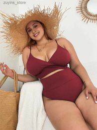 Women's Swimwear Womens Swimwear Womens High Waist Bikini Set Solid Colour Plus Size Big Breast Swimsuit Strappy Sexy Bather Swimming Wear Bathing Suit L49