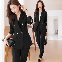 Women's Two Piece Pants Black Double Breasted Suit Autumn Clothing Dignified Fan High End Business Manager Overalls