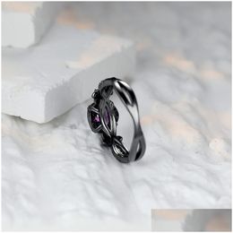 Rings Female Cute Small Star Flower Ring Classic Black Gold Color Purple Round Zircon Engagement For Women Jewelry Drop Delivery Jewe Dhh2C