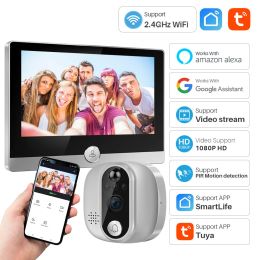 Tuya Video Doorbell WiFi Peephole Door Bell IP Camera 1080P With 4.3inch Display Screen Smart Life Works With Alexa Google Home