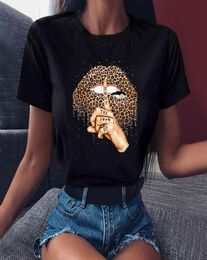 Zogankin women039s lip leopard Tshirt crew neck top black Tshirt leopard lip funny Tshirt1202861