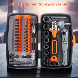 38Pcs/set Ratcheting Flexible Screwdriver Tool Kit Retractable Household Multifunctional Plum Shaped Ratchet Screwdriver Box