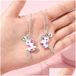 Jewelry Summer Style 2Pcs/Set Heart Cat Animal Pendant Girl Bff Necklace For 2 Best Friends Kids Friendship Drop Delivery Baby, Matern Dhqnv