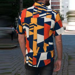 Men's Casual Shirts Streetwear Shirts Mens Camisa Chemise Geometric Cool Tropical Lapel Shirts Button Chemise Masculina Man Clothing S-5XLL2404