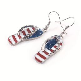 Mini Flip Flops Earrings Crystal American Flag Slippers Earrings Female Fashion Dripping Earring Jewellery For Women and Girl